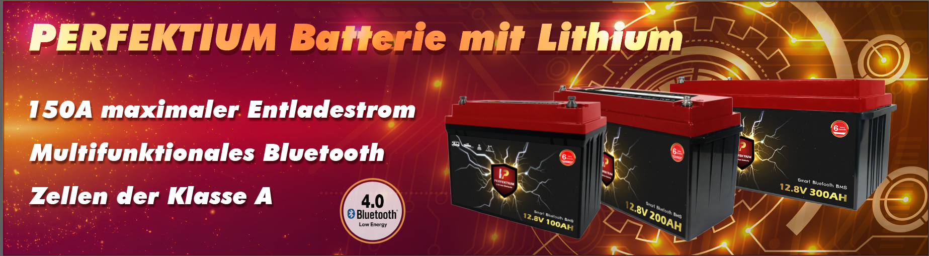 100AH Lithium Batterie 12V / 1,28KWh LiFePo4 mit integriertem  Batteriemanagement / ohne Bluetooth