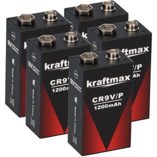 5x Kraftmax Lithium 9V Block Hochleistungs- Batterien für Rauchmelder Feuermelder