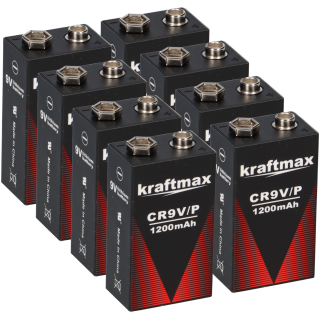 8x Kraftmax Lithium 9V Block Hochleistungs- Batterien für Rauchmelder Feuermelder