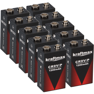 10x Kraftmax Lithium 9V Block Hochleistungs- Batterien für Rauchmelder Feuermelder