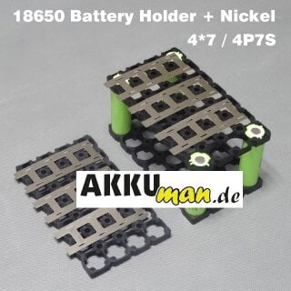 Kunststoffhalter für 18650 Zelle 4S7P m. Nickelband 2er Pack.