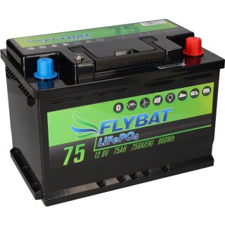 LiFePO4 Akku 12V (12,8V) 75Ah inkl. Bluetooth und CanBus