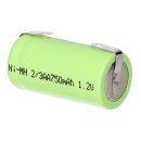 Akku-Zelle 1,2V 750mAh Ni-MH – 2/3AA, Lötfahne, U-Lötfahne