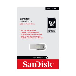 SanDisk USB 3.1 Stick 128GB, Ultra Luxe Typ-A, (R) 150MB/s, SecureAccess, Retail-Blister