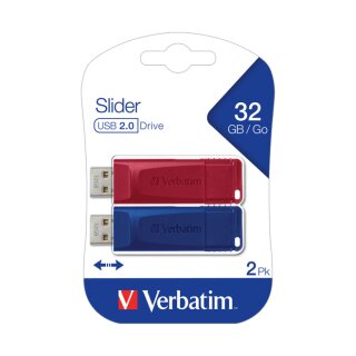 USB 2.0 Stick 32GB, Slider, rot-blau, Multipack