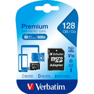 microSDXC Card 128GB, Premium, Class 10, U1 + SD-Adapter