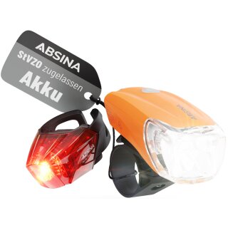 Absina Fahrradlicht Sport Set Orange Li-lon Akku 3,7V