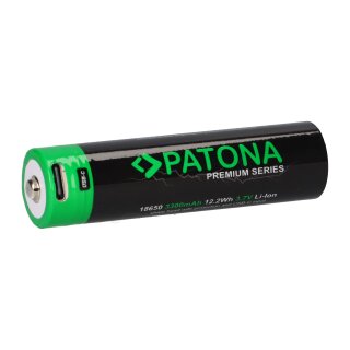 PATONA Premium 18650 Zelle Li-Ion Akku mit USB-C Input 3,7V 3300mAh