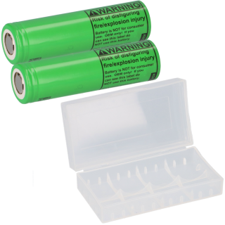 2x LG INR18650-MJ1 3,7V 3500mAh 10A unprotected flat Top + Akkubox