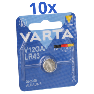 10x Varta Knopfzelle Electronics V 12 GA  LR 43 Alkaline 1,5 V 1er Blister