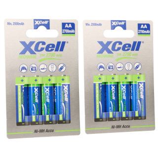 8x XCell Mignon AA Akku Ni-MH 1,2V 2700mAh im 4er Blister