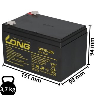 3x Kung Long WP12-12 12V 12Ah – 36V Akkupack für SXT 500 EEC