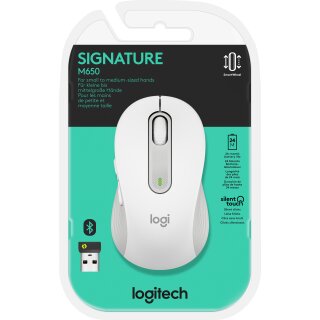 Logitech Maus M650, Signature, Wireless, Bolt, Bluetooth, weiss