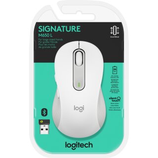 Logitech Maus M650 L, Signature, Wireless, Bolt, Bluetooth, weiss