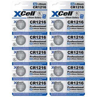 10x CR1216 XCell Lithium-Knopfzelle 3V (2x 5er Pack)