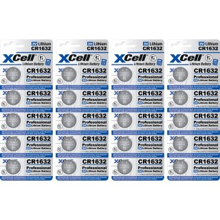 20x XCell Lithium-Knopfzelle CR1632 3V/130mAh (4x 5er-Blister)