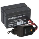 Ladegerät mit 2x Blei-Akku 12V 0,8Ah MP0.8-12H JST-Stecker