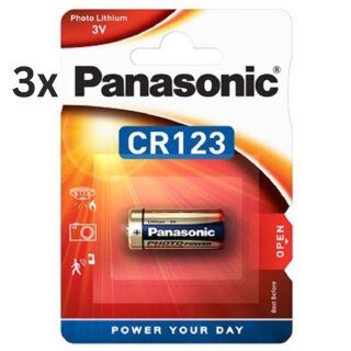 3x Panasonic CR123AL/1BP Photobatterie CR123 1400mAh