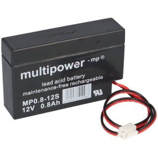 Multipower Blei Akku MP0,8 12JST Pb 12V 0,8Ah Kabel m JST Buchse
