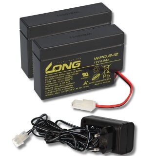 Ladegerät mit 2x Blei-Akku 12V 0,8Ah WP0.8-12 AMP-Stecker