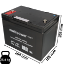 Multipower Lead-acid battery mp75-12c Pb 12v 75Ah cycle-proof, m6 internal thread