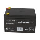 Multipower Blei-Akku MP12-12 Pb 12V 12Ah VdS G114091, Faston 4,8