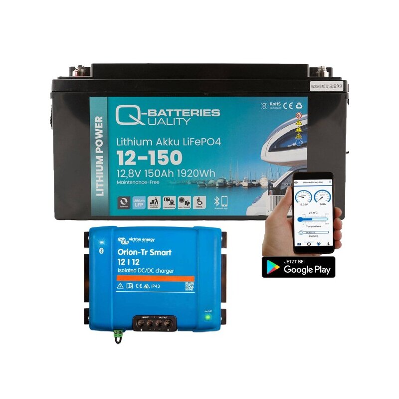 Q-Batteries 12-150 12,8V 150Ah 1920Wh LiFePO4 Batterie + Victron Orion Ladegerät