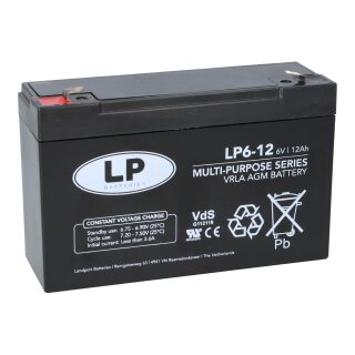 Landport Blei Akku LP6-12 VdS 6V 12Ah AGM T1 wartungsfrei
