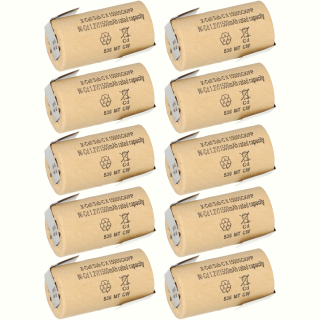 10x XCell Sub-C Hochleistungsakku mit Z-Lötfahne - 1,2V 1500 mAh NiCd