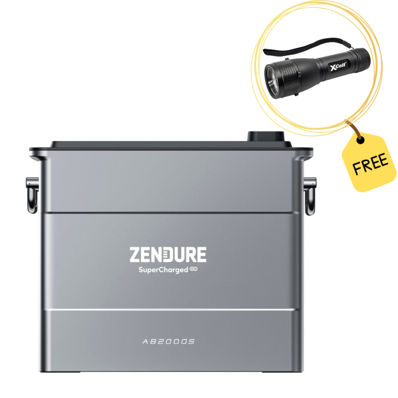 Zendure AB2000S SolarFlow Zusatzbatterie + LED-Taschenlampe L500 mit 0% MwSt nach §12 Abs. 3 UstG