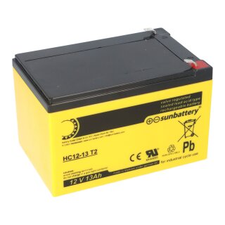 SUN Battery AGM HC12-13 Akku 12V 13Ah | High Cycle | Zyklenfest | Wartungsfrei | Blei-Vlies