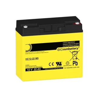 SUN Battery AGM HC12-22 Akku 12V 22Ah | High Cycle | Wartungsfrei | Blei-Vlies
