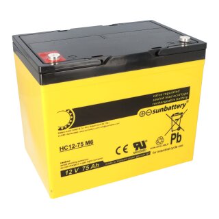 SUN Battery AGM HC12-75 Akku 12V 75Ah | Zyklenfest | High Cycle | Wartungsfrei