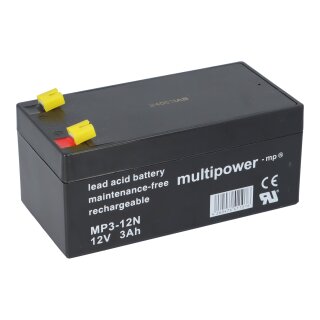 Multipower MP3-12N AGM Blei-Akku mit Faston 4,8 mm Anschluss