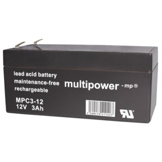 Multipower MPC3-12 AGM Zyklenfester Blei-Akku mit Faston 6,3 mm