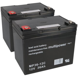 Ersatzakku für Invacare Mistral 2x Multipower 12V - 36Ah Zyklenfest AGM VRLA