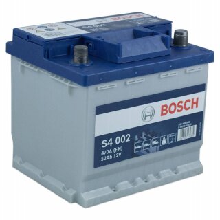 Bosch S4 002 Autobatterie 12V 52Ah 470A Vorderansicht