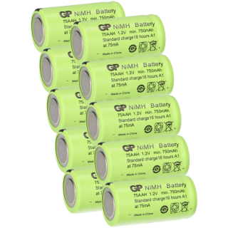 10x GP GP 75AAH Battery 2/3aa Mignon NiMH Battery 1.2v 750mAh