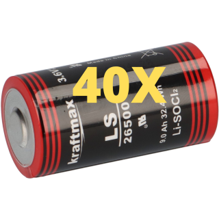 40x Kraftmax Lithium 3,6V Batterie LS26500 C Zelle