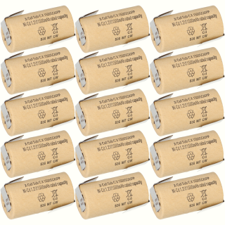 15x XCell Sub-C high-performance battery with z-solder tag - 1.2v 1500 mAh Ni-CD