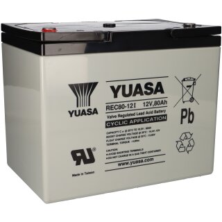 Yuasa Blei-Akku REC80-12I Pb 12V / 80Ah Zyklenfest, M6 Innengewinde