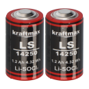 2x Kraftmax Lithium 3,6V Batterie LS14250 1/2 AA - Zelle ER14250 Li-SOCl2