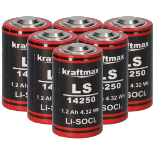 6x Kraftmax Lithium 3,6V Batterie LS14250 1/2 AA - Zelle ER14250 Li-SOCl2