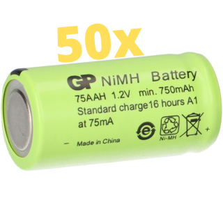 50x GP GP75AAH Akku 2/3AA Mignon NiMH Akku 1,2V 750mAh