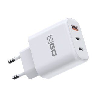 2GO Netzladegerät 65W – Schnellladegerät mit 2× USB-C & USB-A, weiß