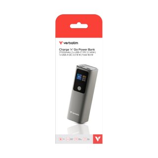 ChargenGo Powerbank 27.000mAh in metall-grau mit TFT-Display