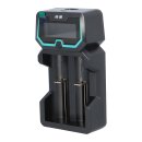 XTAR X2 LCD Ladegerät, 2-Schacht Schnellladegerät für Li-ion, NiMH, NiCd (AA, AAA, C, 14500, 16340, 18350, 18500, 18650, 22650, 25500, 26650), 0V-Aktivierung, EU-Stecker, 2× 26650