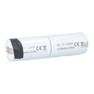Notleuchtenakku Ni-Cd 2,4V 4500mAh L1x2 D mit Faston, ohne Endkappe