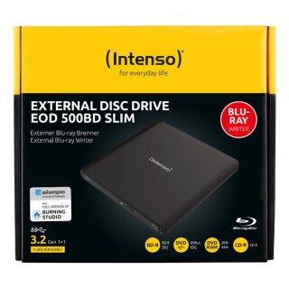 Intenso EOD 500BD Slim externer Blu‑ray Brenner, Aluminium, schwarz