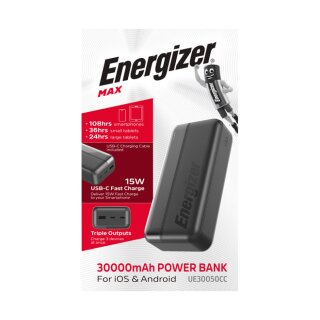 UE30050CC Powerbank 30.000mAh schwarz mit 1x USB‑A und 2x USB‑C